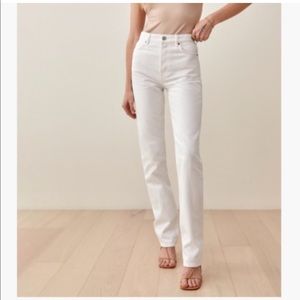 Reformation white high rise long Cynthia straight jeans
